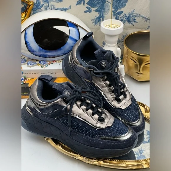 🆕 KURT GEIGER LONDON 🧿 NWOB Kensington Sneaker, Dark Blue Strass, Sz 37 - Picture 8 of 16
